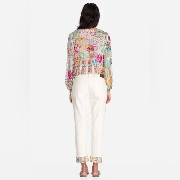 Johnny Was Dreamer Patchwork Cropped Boyfriend Jeans size 29 NEW - Picture 2 of 10